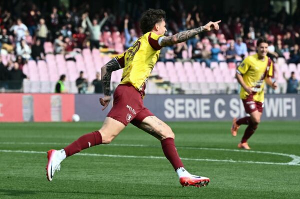 Mandatory Credit: Photo by Nicola Ianuale/Shutterstock (16756915ax)
Eddy Cabianca of US Salernitana celebrates scoring his team's first goal during the Serie C SKY WIFI match between US Salernitana and Latina Calcio at Stadio Arechi on March 08, 2026 in Salerno, Italy.
US Salernitana - Latina Calcio, Serie C Sky WIFI - 2025-26, 08 March 2026, Stadio Arechi, Salerno, Campania, Italy - 08 Mar 2026