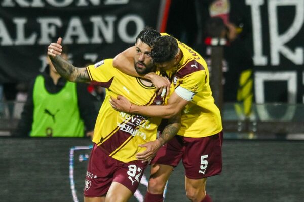 Mandatory Credit: Photo by Nicola Ianuale/Shutterstock (16788389j)
Facundo Lescano and Galo Capomaggio of US Salernitana celebrates scoring his team's first goal during the Serie C SKY WIFI match between US Salernitana and Team Altamura at Stadio Arechi on March 23, 2026 in Salerno, Italy.
US Salernitana - Team Altamura, Serie C Sky WIFI - 2025-26, 23 March 2026, Stadio Arechi, Salerno, Campania, Italy - 23 Mar 2026